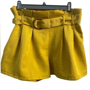 Jealous Tomato Paperbag Waist Shorts Size L Mustard Yellow High Waist No Stretch